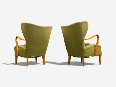 Swedish Modern Lounge Chairs Elm Green Fabric Sweden 1930s