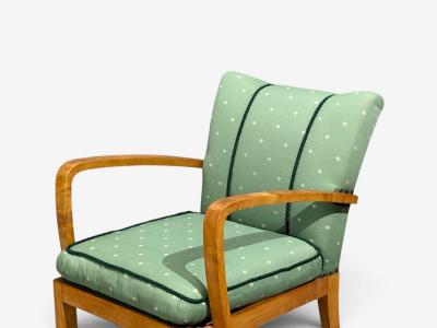Swedish Modern Lounge Chairs Hardwood Fabric Sweden 1940s