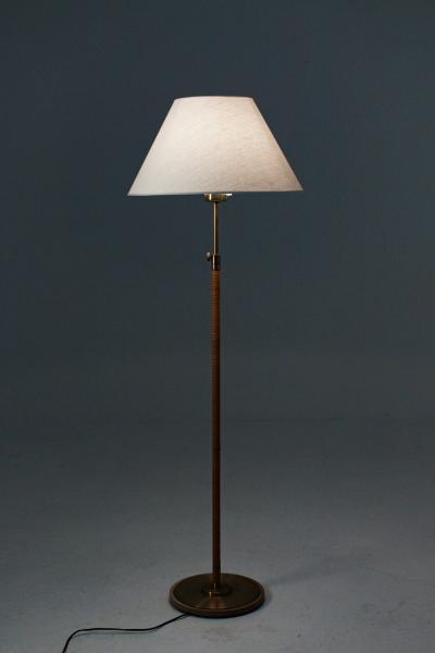 Swedish Modern Midcentury Floor Lamp in Brass and Rattan 1940s