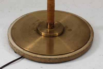 Swedish Modern Midcentury Floor Lamp in Brass and Rattan 1940s
