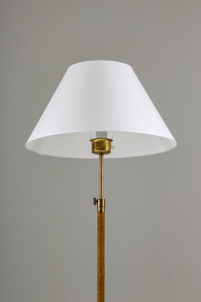 Swedish Modern Midcentury Floor Lamp in Brass and Rattan 1940s