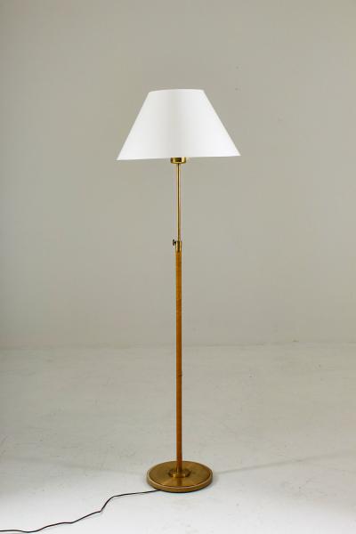 Swedish Modern Midcentury Floor Lamp in Brass and Rattan 1940s