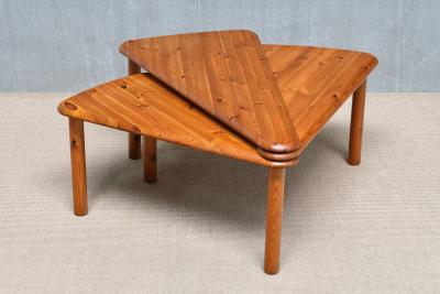 Swedish Modern Modular Fan Shaped Coffee Table in Solid Pine Wood 1960s