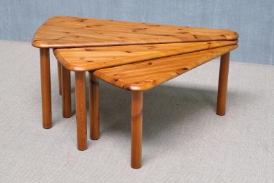 Swedish Modern Modular Fan Shaped Coffee Table in Solid Pine Wood 1960s