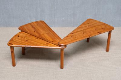 Swedish Modern Modular Fan Shaped Coffee Table in Solid Pine Wood 1960s