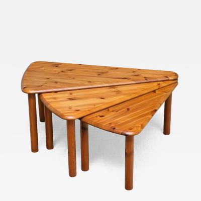 Swedish Modern Modular Fan Shaped Coffee Table in Solid Pine Wood 1960s