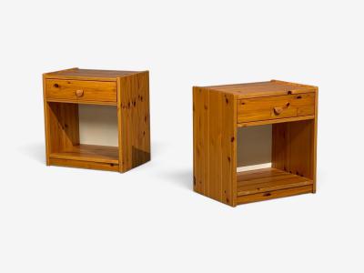 Swedish Modern Nightstands Pine Leather Sweden 1970s