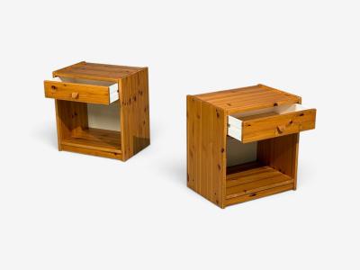 Swedish Modern Nightstands Pine Leather Sweden 1970s