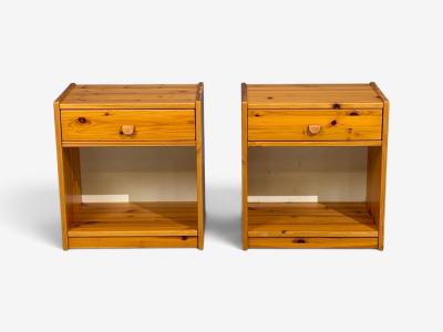 Swedish Modern Nightstands Pine Leather Sweden 1970s