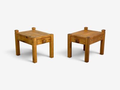 Swedish Modern Nightstands Pine Leather Sweden 1970s