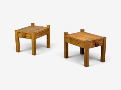 Swedish Modern Nightstands Pine Leather Sweden 1970s