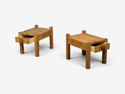 Swedish Modern Nightstands Pine Leather Sweden 1970s