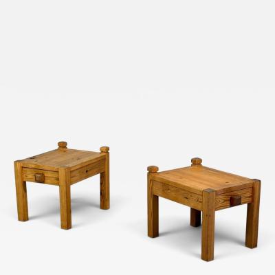 Swedish Modern Nightstands Pine Leather Sweden 1970s