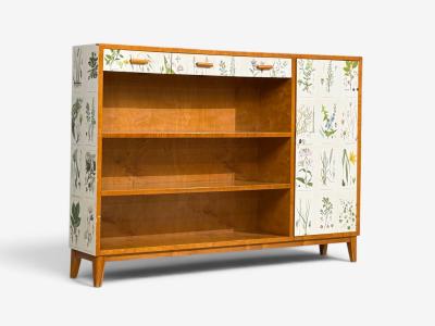 Swedish Modern Nordens Flora Bookcase Birch Floral Lithographs Sweden 1940s
