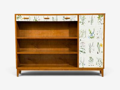 Swedish Modern Nordens Flora Bookcase Birch Floral Lithographs Sweden 1940s