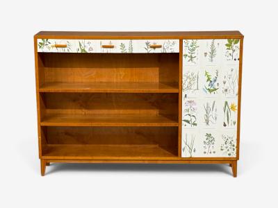 Swedish Modern Nordens Flora Bookcase Birch Floral Lithographs Sweden 1940s
