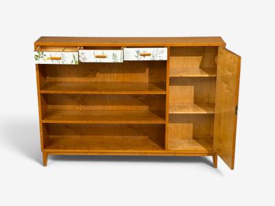 Swedish Modern Nordens Flora Bookcase Birch Floral Lithographs Sweden 1940s