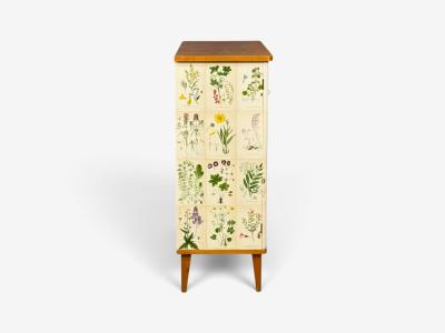 Swedish Modern Nordens Flora Cabinet Birch Floral Lithographs Sweden 1940s