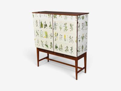 Swedish Modern Nordens Flora Cabinet Birch Floral Lithographs Sweden 1940s