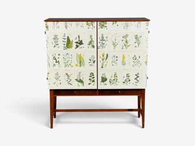 Swedish Modern Nordens Flora Cabinet Birch Floral Lithographs Sweden 1940s