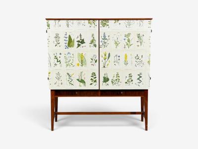 Swedish Modern Nordens Flora Cabinet Birch Floral Lithographs Sweden 1940s