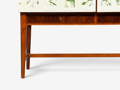 Swedish Modern Nordens Flora Cabinet Birch Floral Lithographs Sweden 1940s