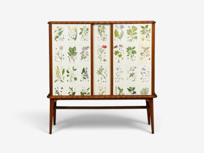 Swedish Modern Nordens Flora Cabinet Mahogany Lithographs Sweden 1940s