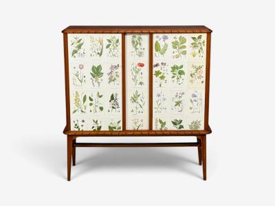Swedish Modern Nordens Flora Cabinet Mahogany Lithographs Sweden 1940s