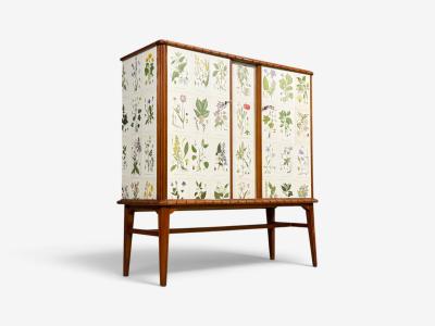 Swedish Modern Nordens Flora Cabinet Mahogany Lithographs Sweden 1940s