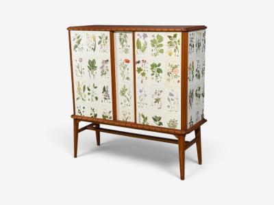 Swedish Modern Nordens Flora Cabinet Mahogany Lithographs Sweden 1940s