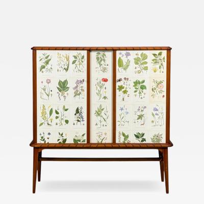 Swedish Modern Nordens Flora Cabinet Mahogany Lithographs Sweden 1940s