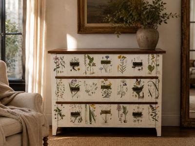 Swedish Modern Nordens Flora Dresser Brass Floral Lithographs Sweden 1930s