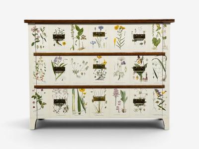Swedish Modern Nordens Flora Dresser Brass Floral Lithographs Sweden 1930s
