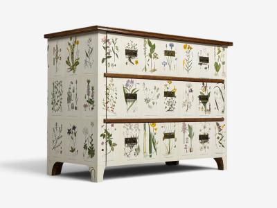Swedish Modern Nordens Flora Dresser Brass Floral Lithographs Sweden 1930s