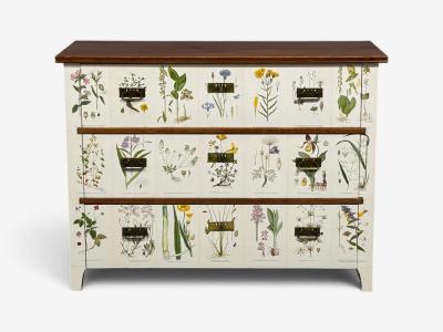 Swedish Modern Nordens Flora Dresser Brass Floral Lithographs Sweden 1930s