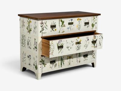Swedish Modern Nordens Flora Dresser Brass Floral Lithographs Sweden 1930s