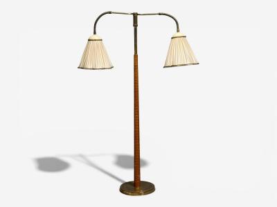Swedish Modern Organic Floor Lamp Brass Wood Sweden 1940s