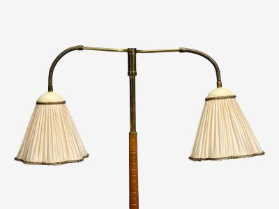 Swedish Modern Organic Floor Lamp Brass Wood Sweden 1940s