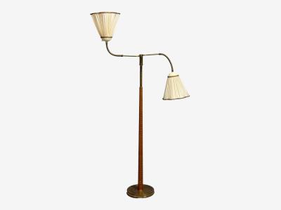 Swedish Modern Organic Floor Lamp Brass Wood Sweden 1940s
