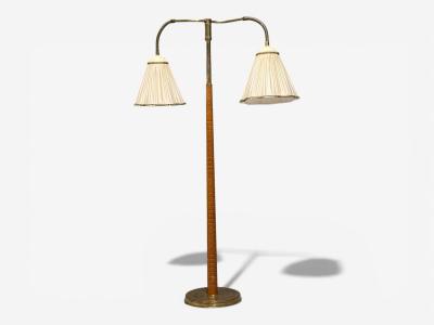 Swedish Modern Organic Floor Lamp Brass Wood Sweden 1940s