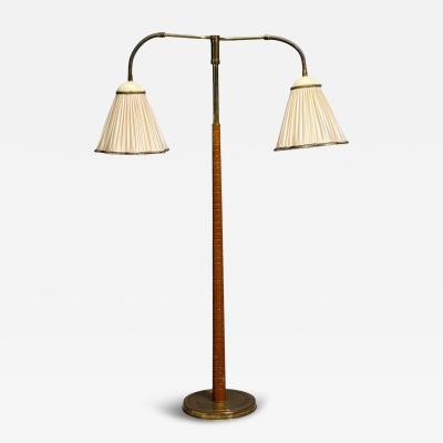 Swedish Modern Organic Floor Lamp Brass Wood Sweden 1940s