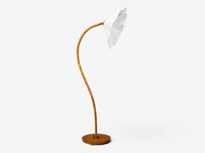Swedish Modern Organic Floor Lamp Wood Silk Sweden 1930s