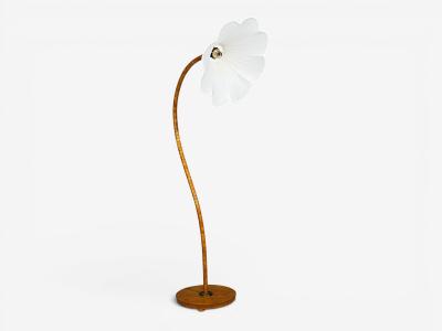 Swedish Modern Organic Floor Lamp Wood Silk Sweden 1930s