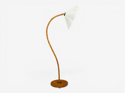 Swedish Modern Organic Floor Lamp Wood Silk Sweden 1930s