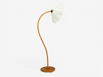 Swedish Modern Organic Floor Lamp Wood Silk Sweden 1930s