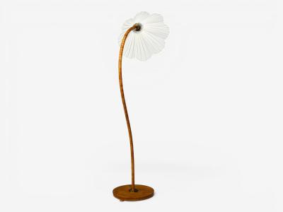 Swedish Modern Organic Floor Lamp Wood Silk Sweden 1930s