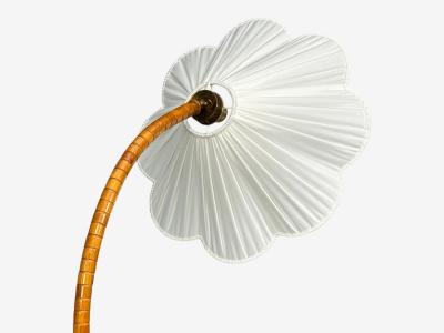 Swedish Modern Organic Floor Lamp Wood Silk Sweden 1930s
