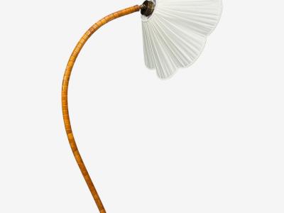 Swedish Modern Organic Floor Lamp Wood Silk Sweden 1930s