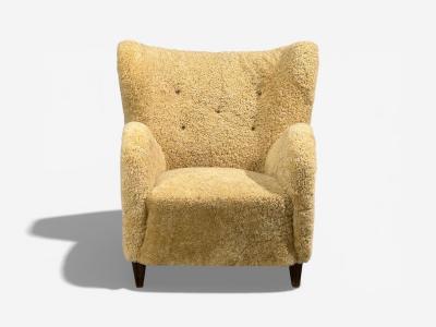 Swedish Modern Organic Lounge Chairs Shearling Wood Sweden 1940s