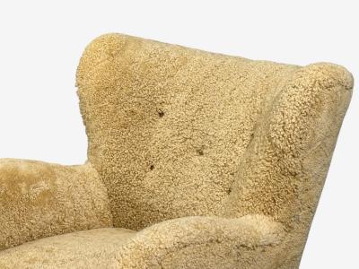 Swedish Modern Organic Lounge Chairs Shearling Wood Sweden 1940s